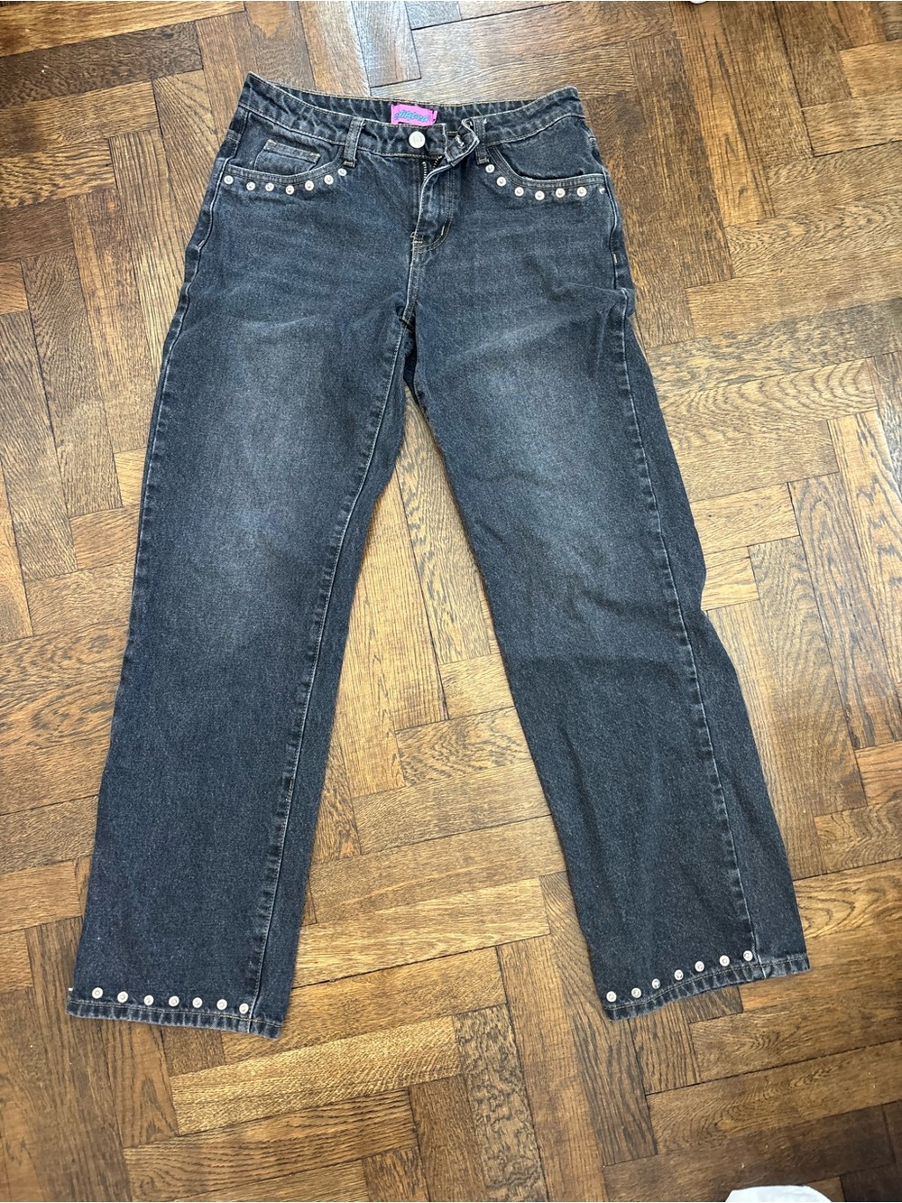 Edikted Black Washed Jeans with Silver Studs